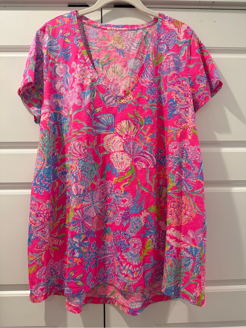 Lily Pullitzer Bright Pink Floral V-Neck Women's Top